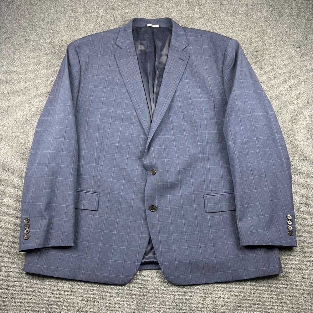 Ralph Ralph Lauren Blue Label Men 54R Blue Windowpane Wool Blend Stretch Blazer